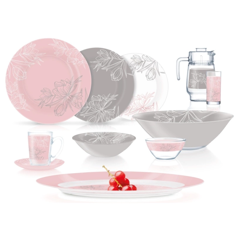 Сервиз столовый Luminarc Fleur Blush Pink and Grey - 46пр (V0186)