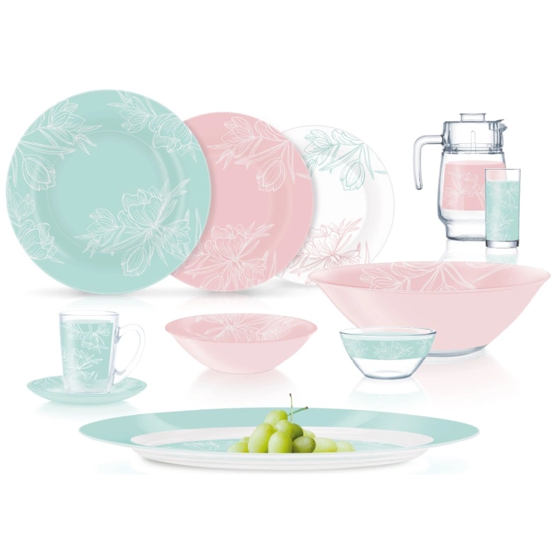 Сервіз столовий на 46 предметів Luminarc Fleur Blush Turquoise and Pink (V0184)