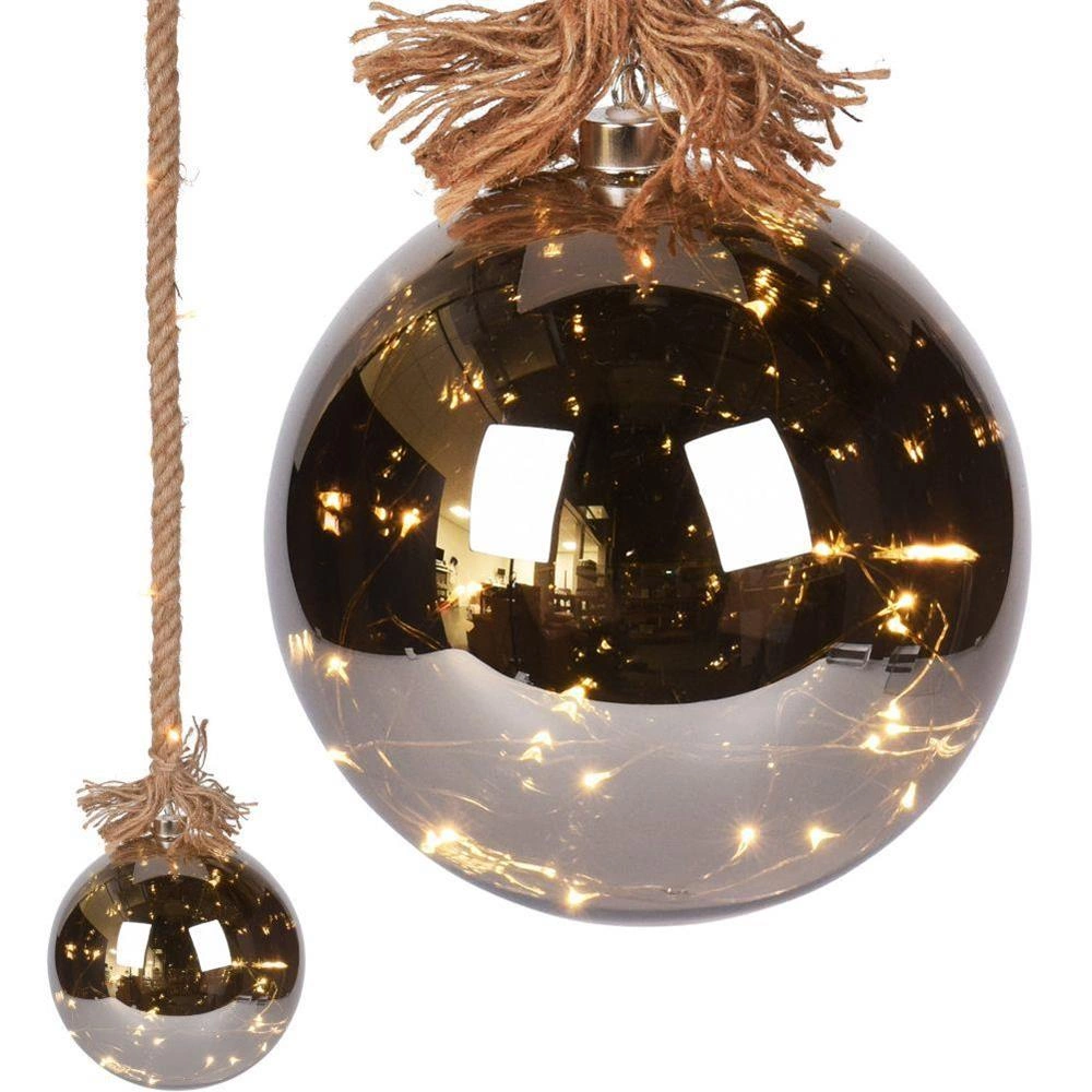 Куля скляна різдвяна з Led на мотузці Koopman 20см mix (ABR522520)