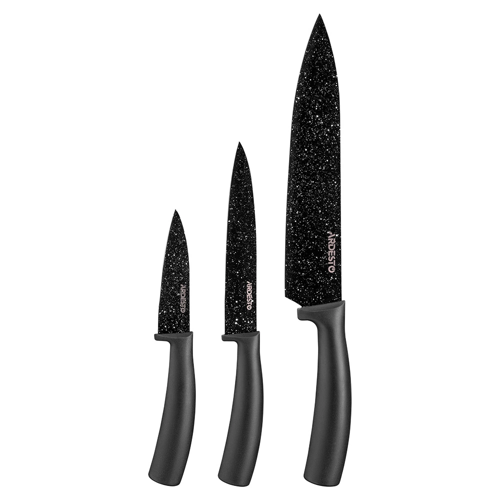 Набір ножів Ardesto Black Mars, 3 предмети, нержавіюча сталь, пластик, чорний (AR2103BB)