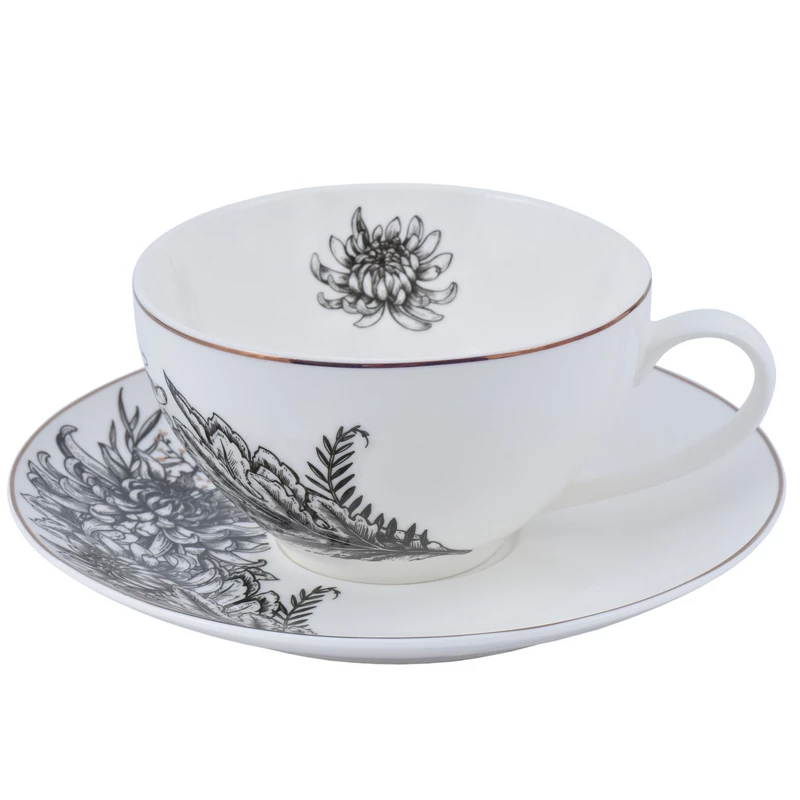 Чашка чайна з блюдцем Astera Charm Floral Black 410 мл (A0530-CS410-C)