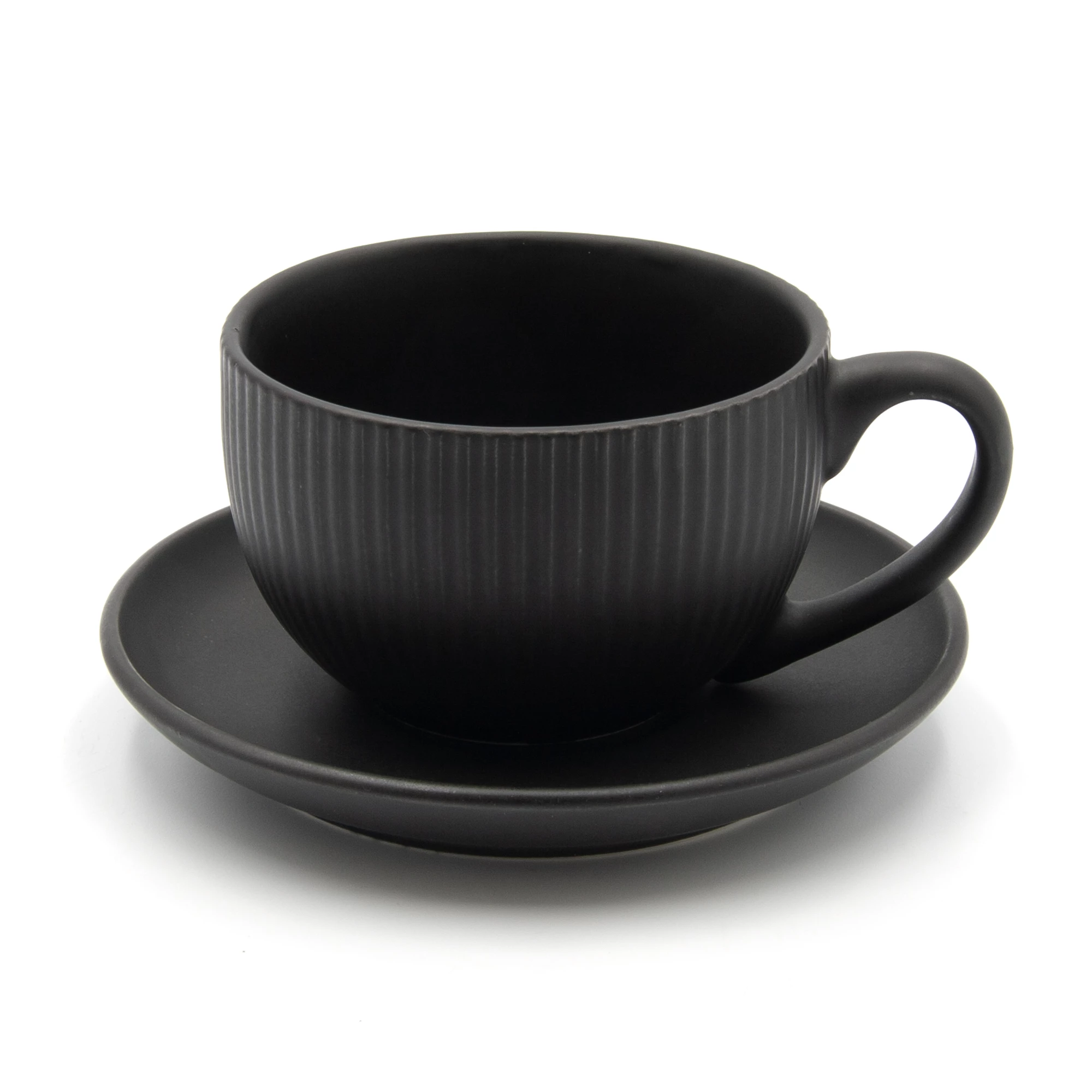 Чашка чайна та блюдце Milika Decagon Black 250мл (M0430-CHB250-2B)