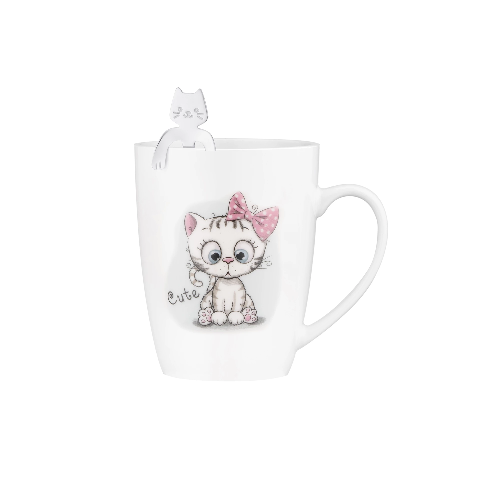 Чашка с ложкой Ardesto Cute, 320мл, фарфор, белый (AR3040BS)