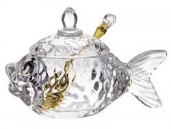 Икорница с ложкой LeGlass "Золотая рыбка" 16х10см (355-004)
