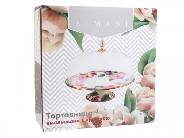 Тортівниця емальована Elmani Peony з кришкою на ніжці 30 см (763-007) фото 3