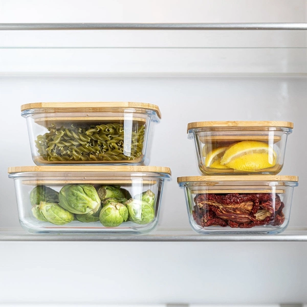 Ёмкость прямоугольная стеклянная с бамбуковой крышкой Florina 770мл (3p0152) фото 2