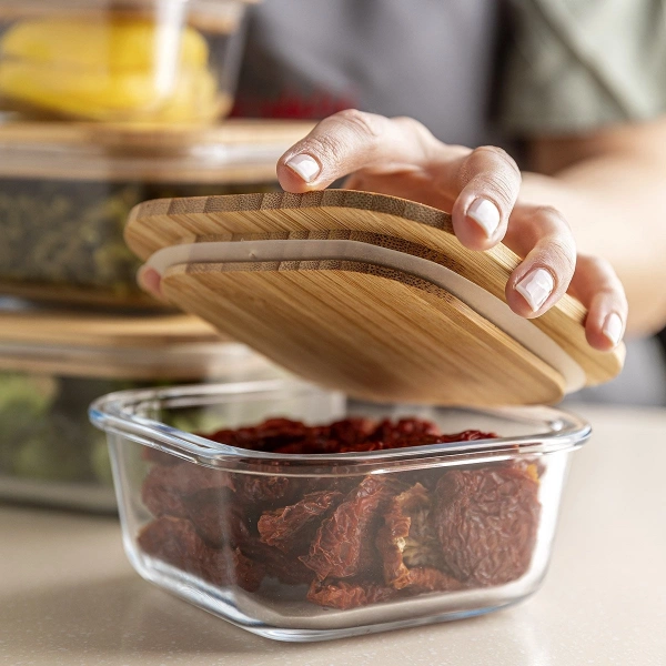 Ёмкость прямоугольная стеклянная с бамбуковой крышкой Florina 500мл (3p0153) фото 2