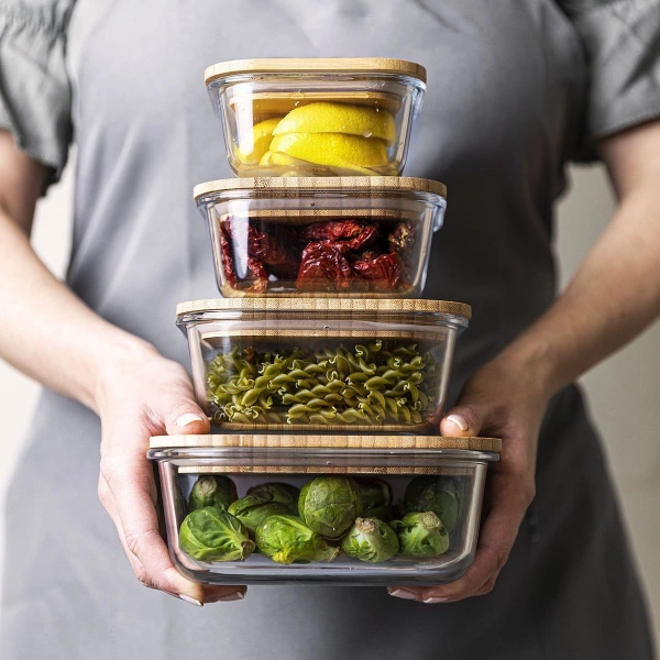 Ёмкость прямоугольная стеклянная с бамбуковой крышкой Florina 500мл (3p0153) фото 3