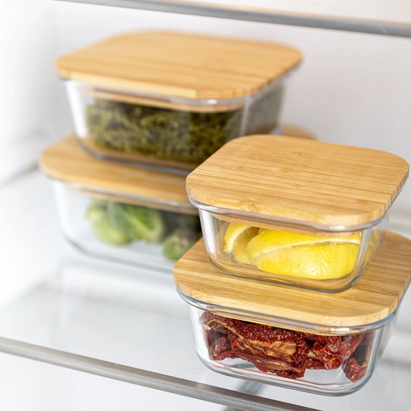 Ёмкость прямоугольная стеклянная с бамбуковой крышкой Florina 500мл (3p0153) фото 4