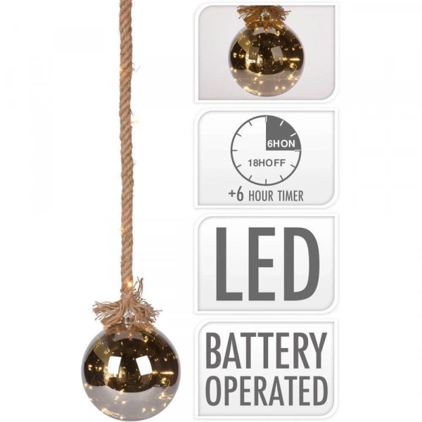 Куля скляна різдвяна з Led на мотузці Koopman 20см mix (ABR522520) фото 2