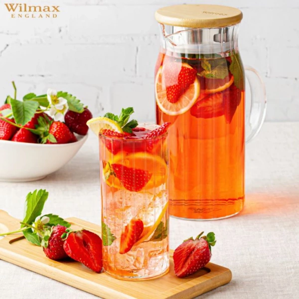 Глечик скляний з бамбуковою кришкою Wilmax Thermo Segment 1000мл (WL-888217 / A) фото 3