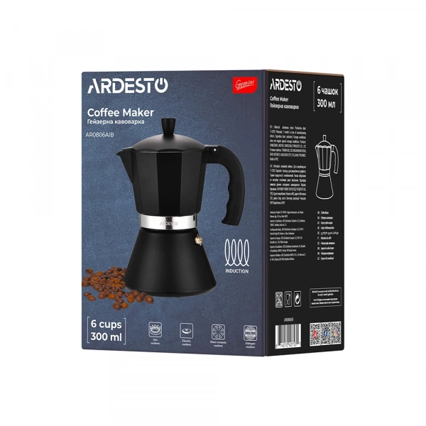 Гейзерна кавоварка Ardesto Gemini Trento, 0.3л, 6 чашок, алюміній, чорний (AR0806AIB) фото 10