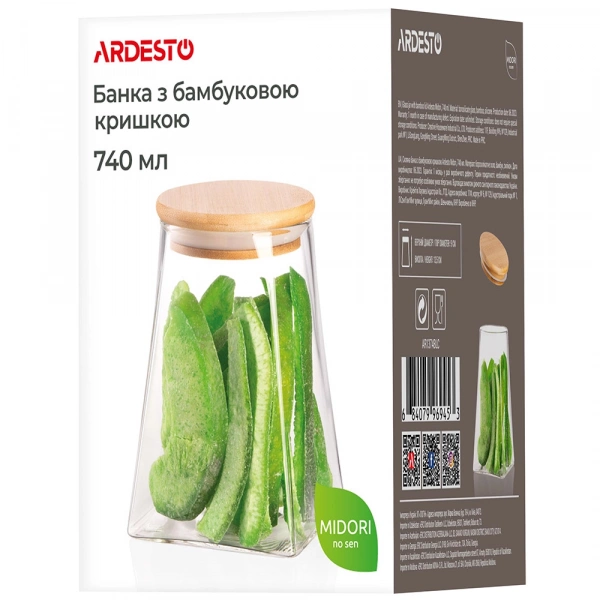 Банка для зберігання Ardesto Fresh, 740мл, скло, бамбук, конусна, прозорий (AR1374BLC) фото 8