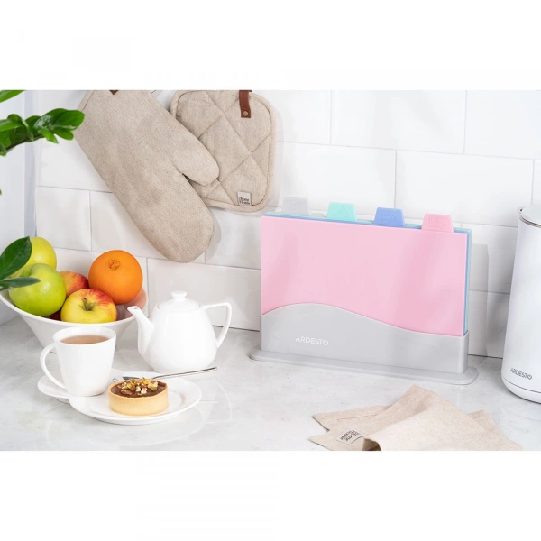 Набір дошок кухонних на підставці Ardesto Fresh, 4 шт, 33.5х23.5х7см, пластик (AR1404GP) фото 2