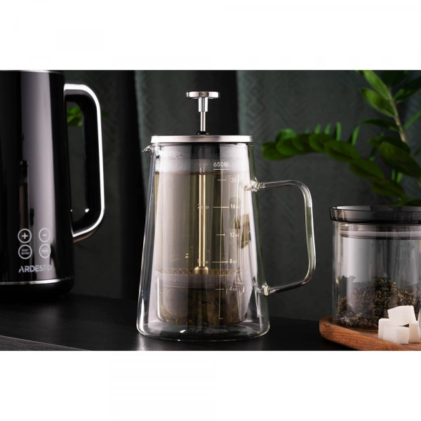 Френч-прес Ardesto Black Mars з подвійними стінками, 600мл, боросилікатне скло, нержавіюча сталь, прозорий (AR1906DW) фото 8