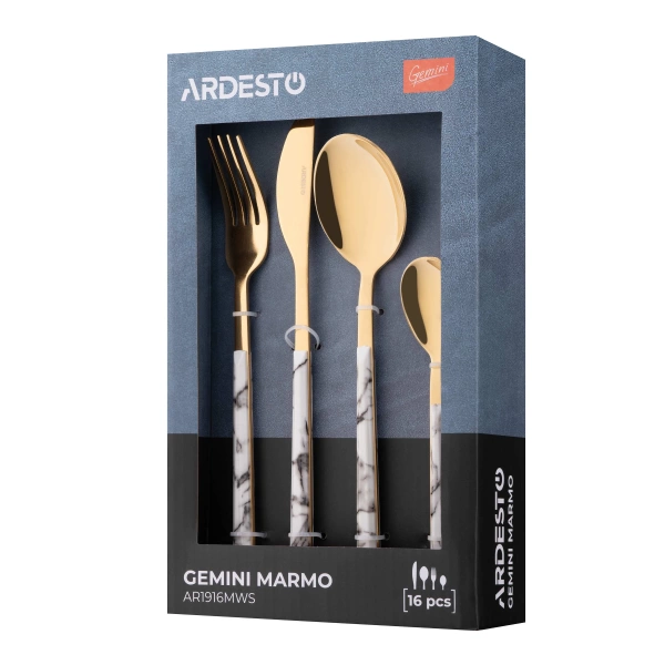 Набір столових приборів Ardesto Gemini Marmo золотисто-білий 16 пр. (AR1916MWS) фото 22