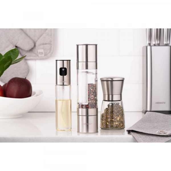 Млинок для солі та перцю Ardesto Gemini, 180мл, скло, нержавіюча сталь, прозорий (AR2101SS) фото 4