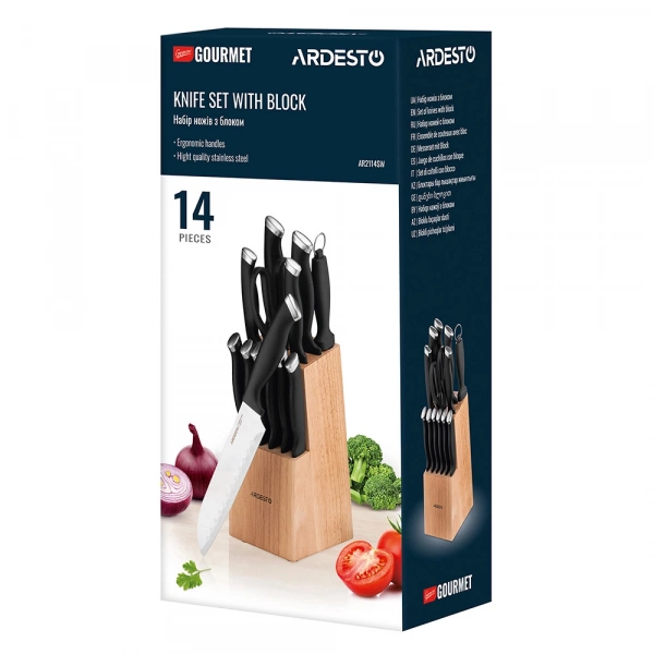 Набір ножів з блоком Ardesto Gemini Gourmet, 14 предметів, нержавіюча сталь, пластик, каучук (AR2114SW) фото 11