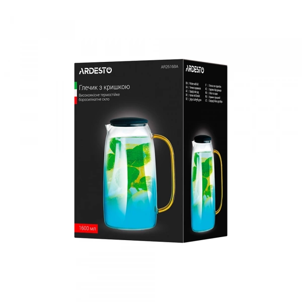 Глечик з кришкою Ardesto Blue Atlantic, 1600мл, боросилікатне скло, силікон, прозоро-синій (AR2616BA) фото 6