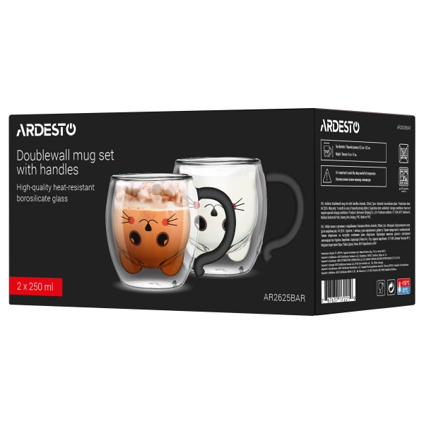 Набір чашок з подвійними стінками Ardesto Animals, 250мл, 2шт, боросилікатне скло, прозорий (AR2625BA) фото 5