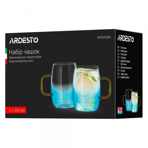 Набір чашок з ручками Ardesto Blue Atlantic, 300мл, 2шт, боросилікатне скло, прозоро-синій (AR2630BA) фото 5