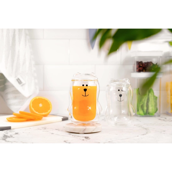 Набір чашок з кришкою з подвійними стінками Ardesto Animals, 300мл, 2шт, боросилікатне скло, прозорий (AR2630BBR) фото 2