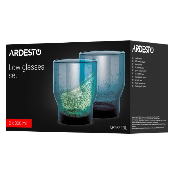 Набір склянок низьких Ardesto Bubble 300мл, 2шт, скло, синій (AR2630BL) фото 4 Набір склянок низьких Ardesto Bubble 300мл, 2шт, скло, синій (AR2630BL) фото 4