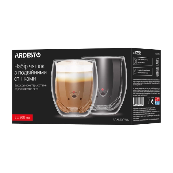 Набір чашок з подвійними стінками Ardesto Animals, 300мл, 2шт, боросилікатне скло, прозорий (AR2630BWA) фото 6