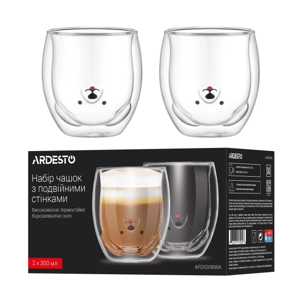 Набір чашок з подвійними стінками Ardesto Animals, 300мл, 2шт, боросилікатне скло, прозорий (AR2630BWA) фото 8