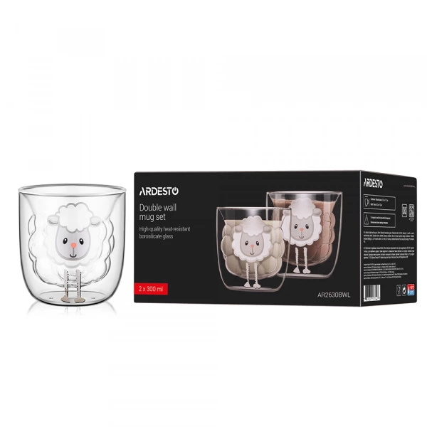 Набір чашок з подвійними стінками Ardesto 300мл, 2шт, боросилікатне скло, прозорий (AR2630BWL) фото 3