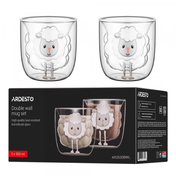 Набір чашок з подвійними стінками Ardesto 300мл, 2шт, боросилікатне скло, прозорий (AR2630BWL) фото 4