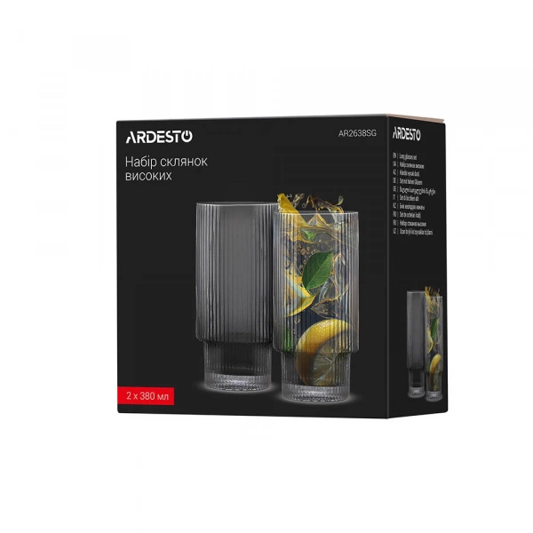 Набор стаканов высоких Ardesto Graphite, 380мл, 2шт, стекло, серый (AR2638SG) фото 9