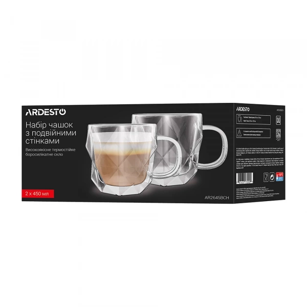 Набір чашок з ручками і подвійними стінками Ardesto, 450мл, 2шт, боросилікатне скло, прозорий (AR2645BCH) фото 4 Набір чашок з ручками і подвійними стінками Ardesto, 450мл, 2шт, боросилікатне скло, прозорий (AR2645BCH) фото 4