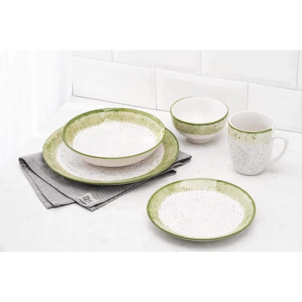 Тарілка супова Ardesto Siena, 20см, порцеляна, біло-зелений (AR2920SWG) фото 7