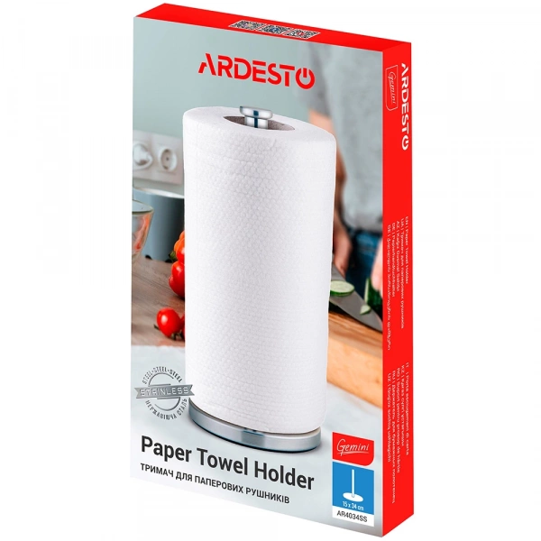Тримач для паперових рушників Ardesto Gemini, 15х34см, нержавіюча сталь (AR4034SS) фото 4